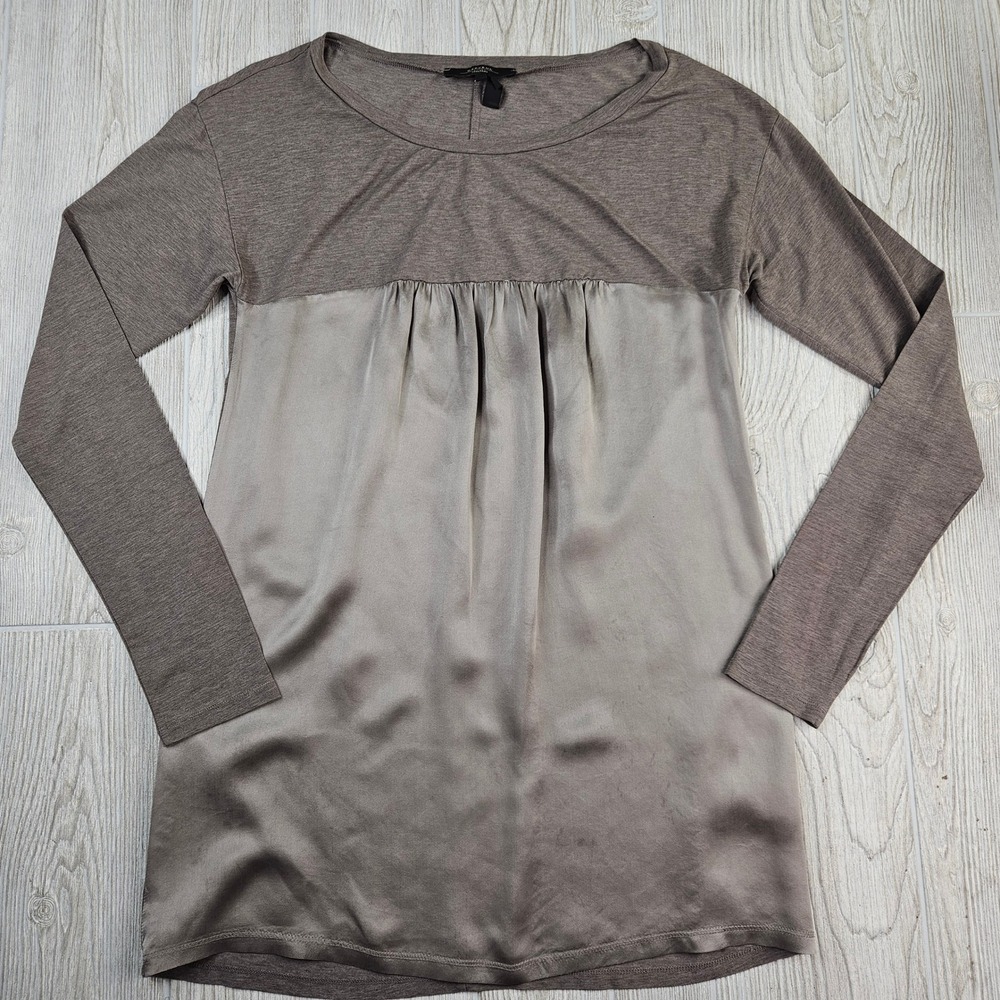 Weekend Max Mara Taupe Silk Blend Mixed Media Pleated Tunic Top M